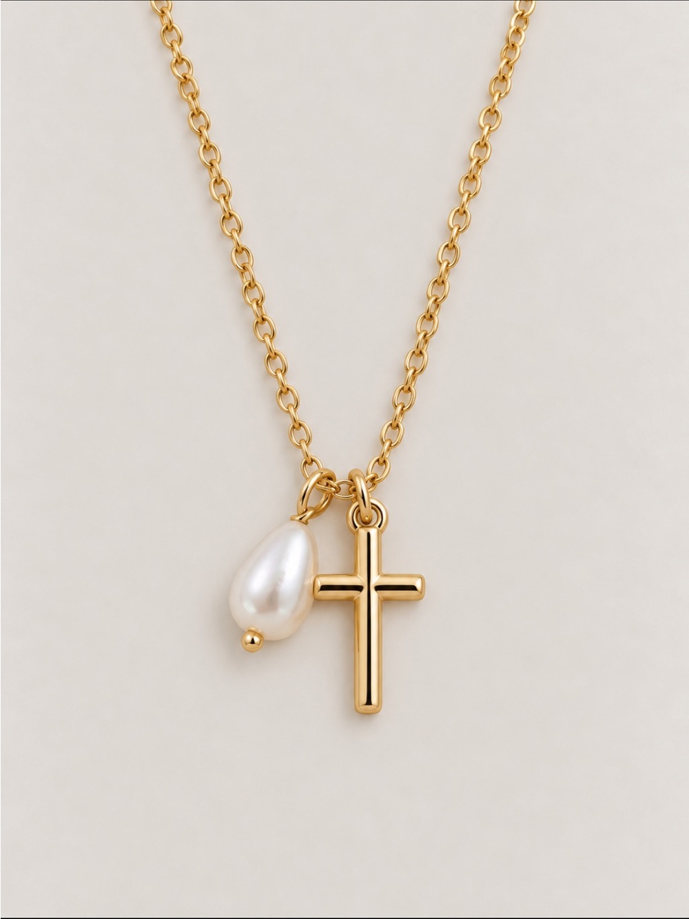 New! Gold Cross Pearl Pendant Necklace NWOT